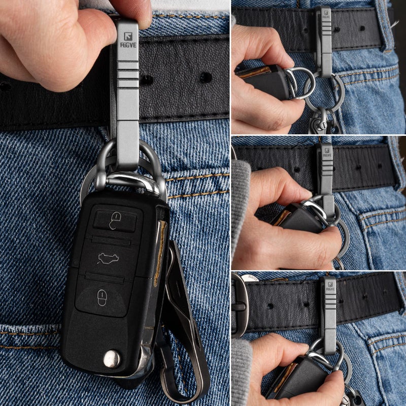 FEGVE Titanium Belt Key Clip with Key Ring, Belt Key Holder Key Chain Clip Black Keychain for Men(Grey) - Image 5